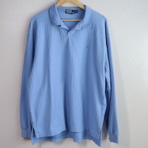 Vintage Polo Ralph Lauren Herringbone Textured Long Sleeve Polo Blue Men's XXL